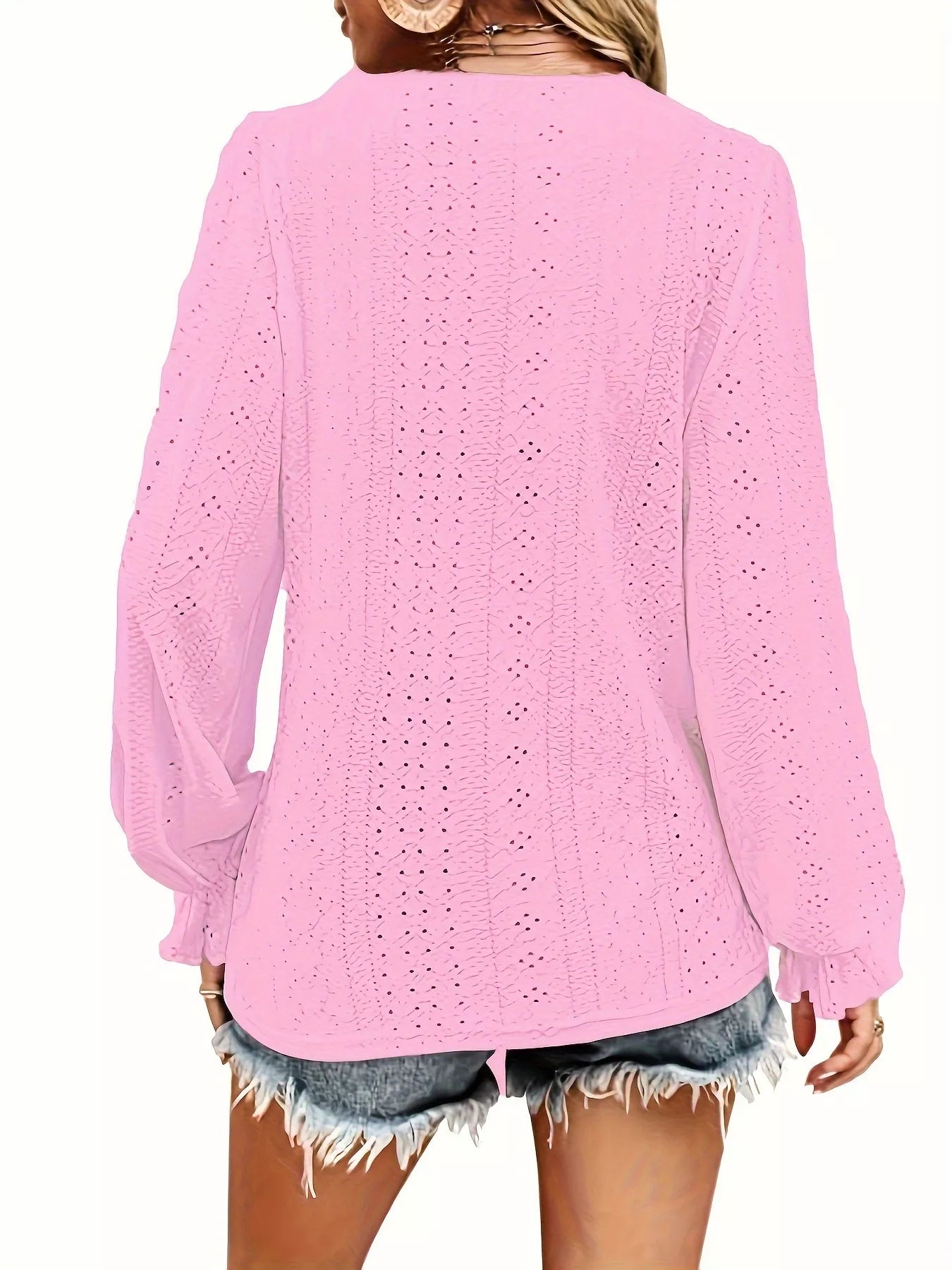 Sarah Express Women's Plus Size Eyelet V-Neck Flounce Sleeve Blouse