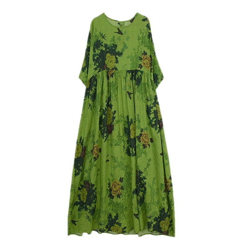 Sarah Express Renaissance Cotton Blend Maxi Dress Short Sleeve Round Neck Swing Silhouette