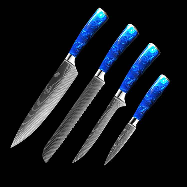 Sarah Express Professional 8-Inch Chef Knife with Blue Resin Handle - Premium Stainless Steel Kitchen Knife Blue 4piece set