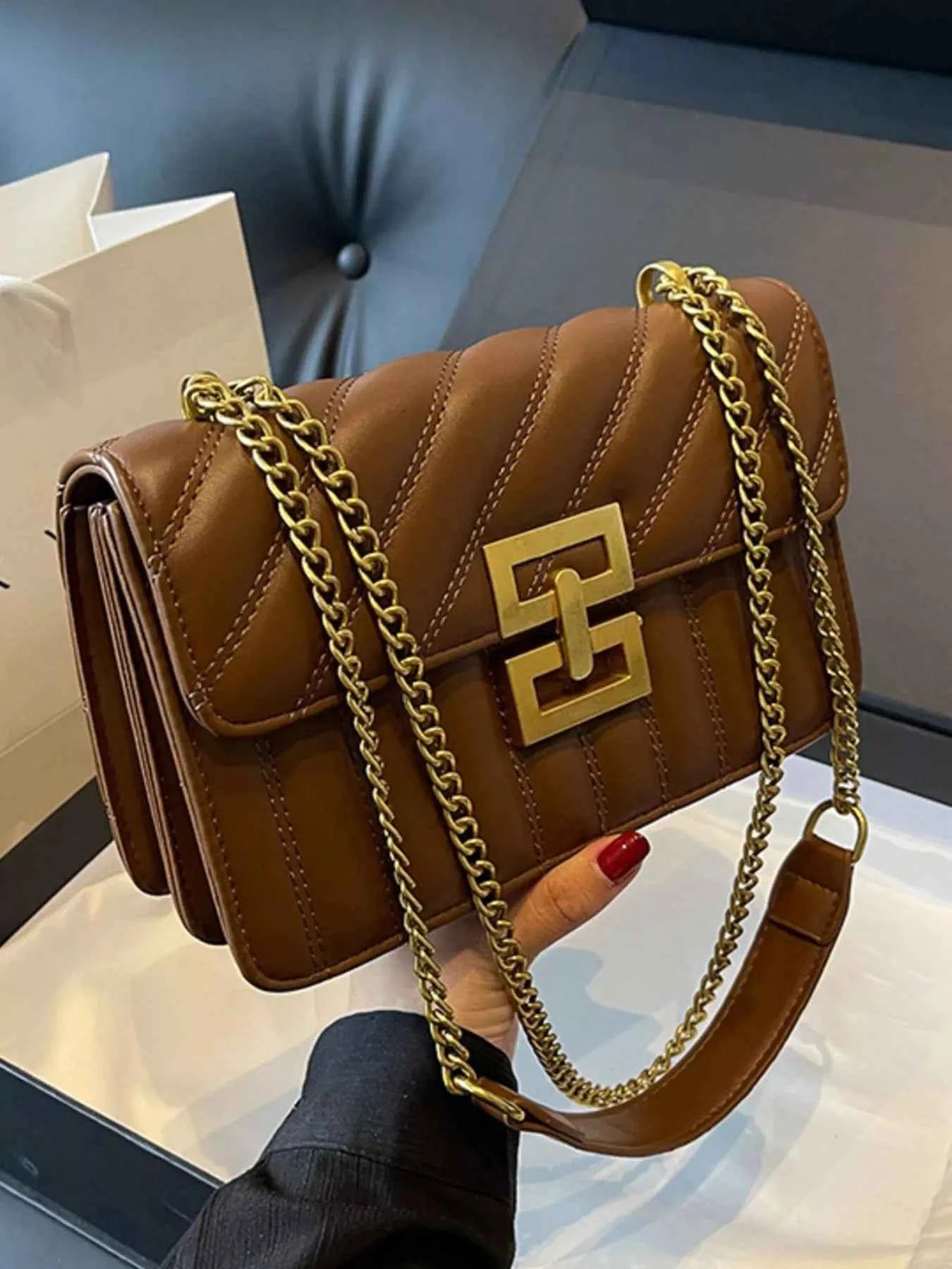 Sarah Express Women's Quilted Flap Chain Shoulder Bag - Small PU Leather Crossbody Purse