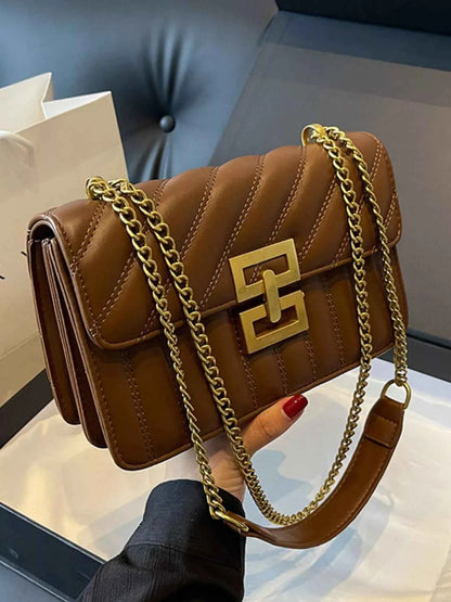 Sarah Express Women's Quilted Flap Chain Shoulder Bag - Small PU Leather Crossbody Purse