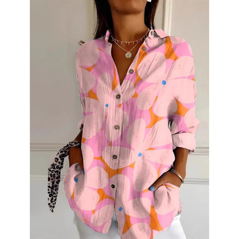 Sarah Express Women's Floral Print Long Sleeve Button-Up Shirt Casual Spring Summer Fall Top
