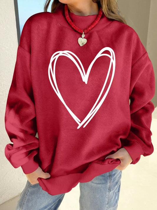 Sarah Express Women's Reversible Heart Print Mock Neck Sweatshirt - Valentine's Day Love Script Double Wear Top Scarlet