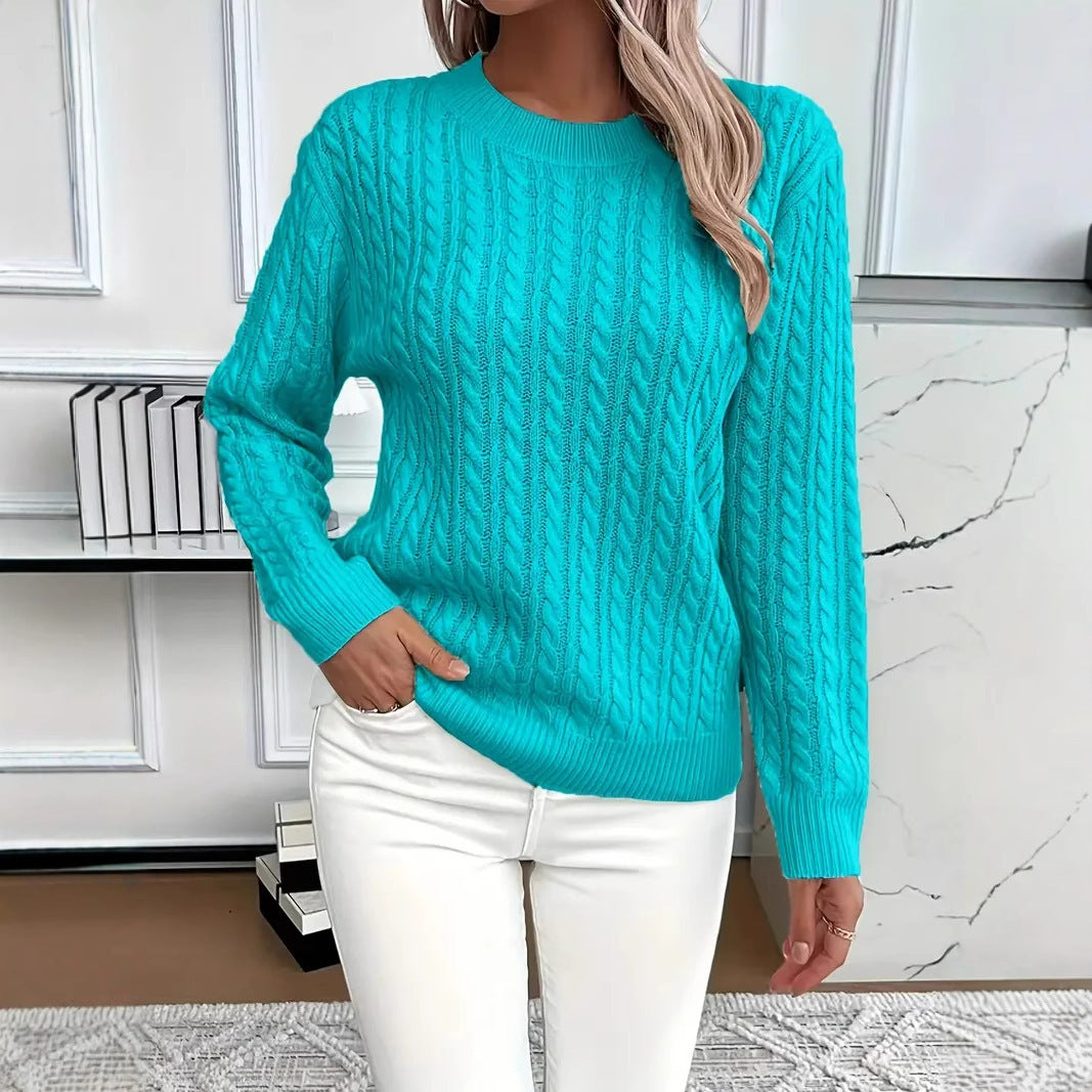 Sarah Express Women's Twist Detail Round Neck Knit Sweater Pullover