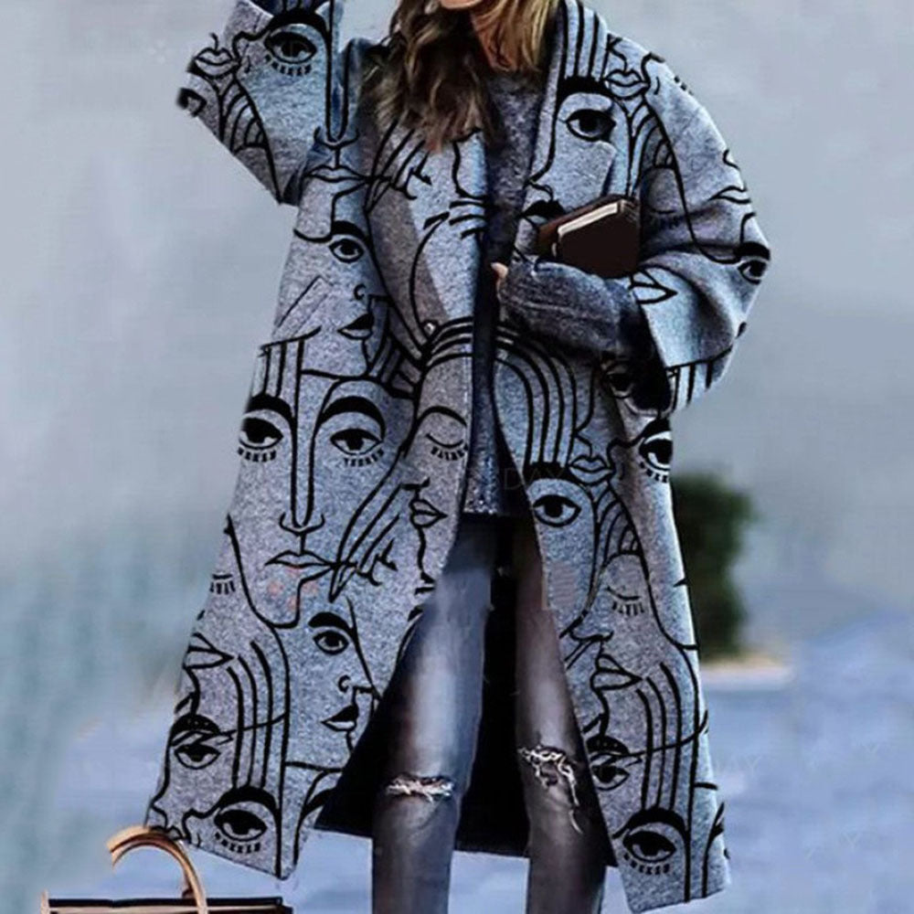 Sarah Express Women's Plaid Print Long Sleeve Coat Loose Fit Outerwear