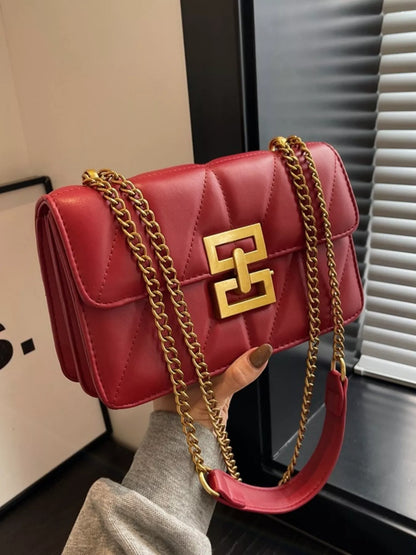 Sarah Express Women's Quilted Flap Chain Crossbody Bag Small PU Leather Shoulder Purse Red ONESIZE