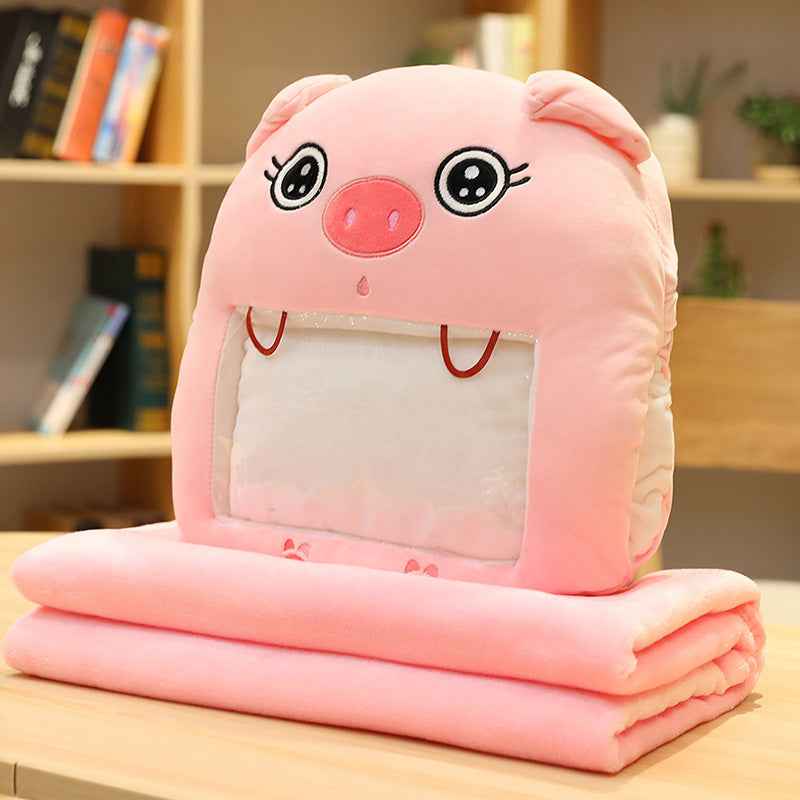 Sarah Express Multifunctional Hand Warmer Pillow with Phone Pocket & Blanket - Plush Winter Comfort Cushion Pig