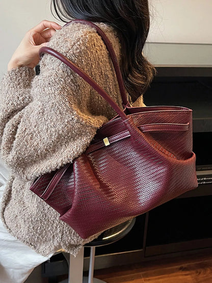 Sarah Express Women's Textured Tote Bag - Large PU Leather Shoulder Bag
