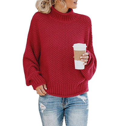 Sarah Express Solid Turtleneck Pullover Sweater Winter Fashion Casual Knitted Long-Sleeved Top Women's Clothing Wine red