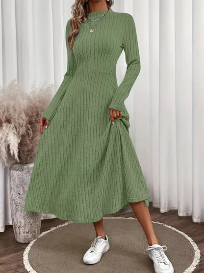 Sarah Express Women's Ribbed Knit Long Sleeve Midi Dress Army Green