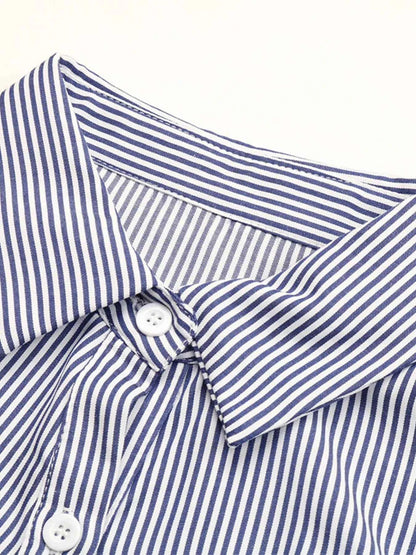 Sarah Express Women's Striped Button-Up Shirt Dress - Long Sleeve Casual Midi Dress