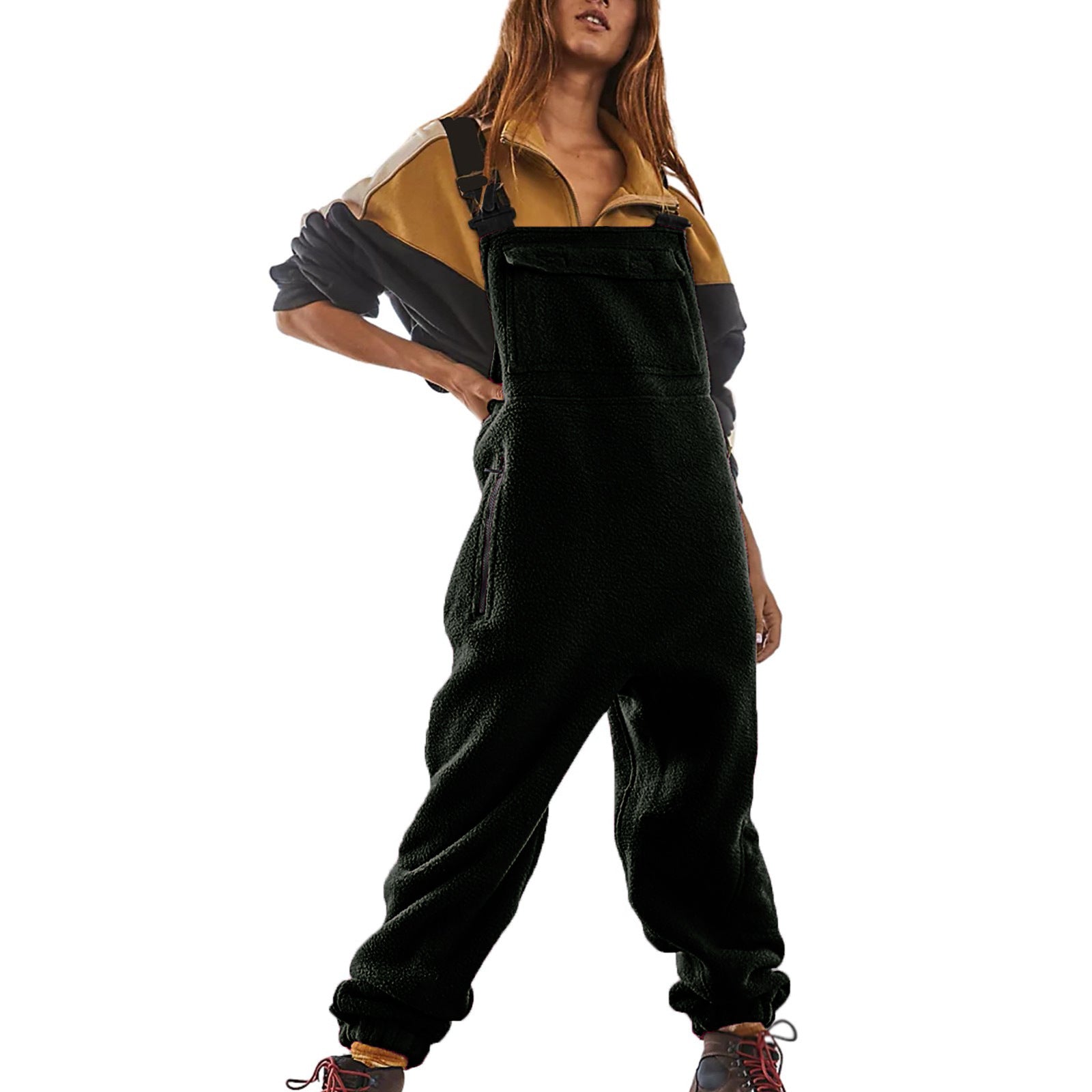 Sarah Express Polar Fleece Workwear Jumpsuit Suspender Overalls Wide Waist