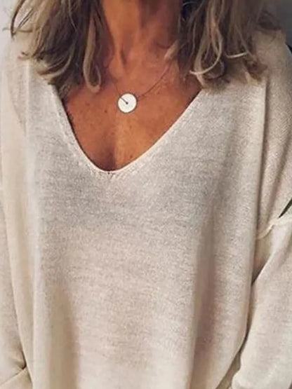 Sarah Express Women's V-Neck Drop Shoulder Long Sleeve T-Shirt