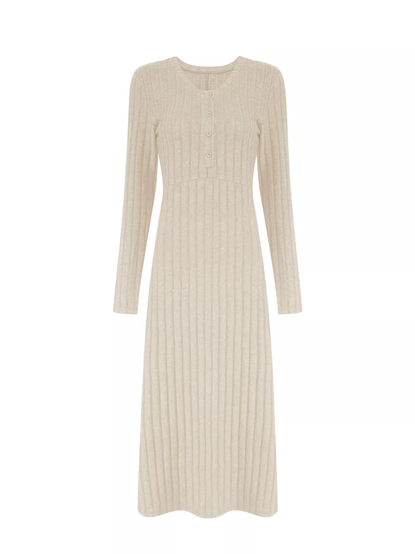 Sarah Express Women's Ribbed Knit V-Neck Maxi Dress - Button Front Long Dress