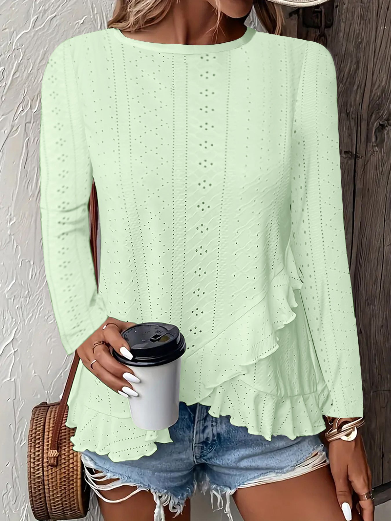 Sarah Express Women's Solid Color Long Sleeve Pullover Top Round Neck Loose Fit