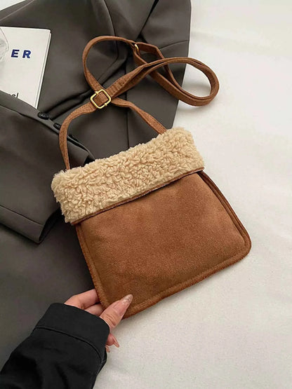 Sarah Express Women's Teddy Bear Charm Plush Crossbody Bag - Mini Suede Shoulder Bag