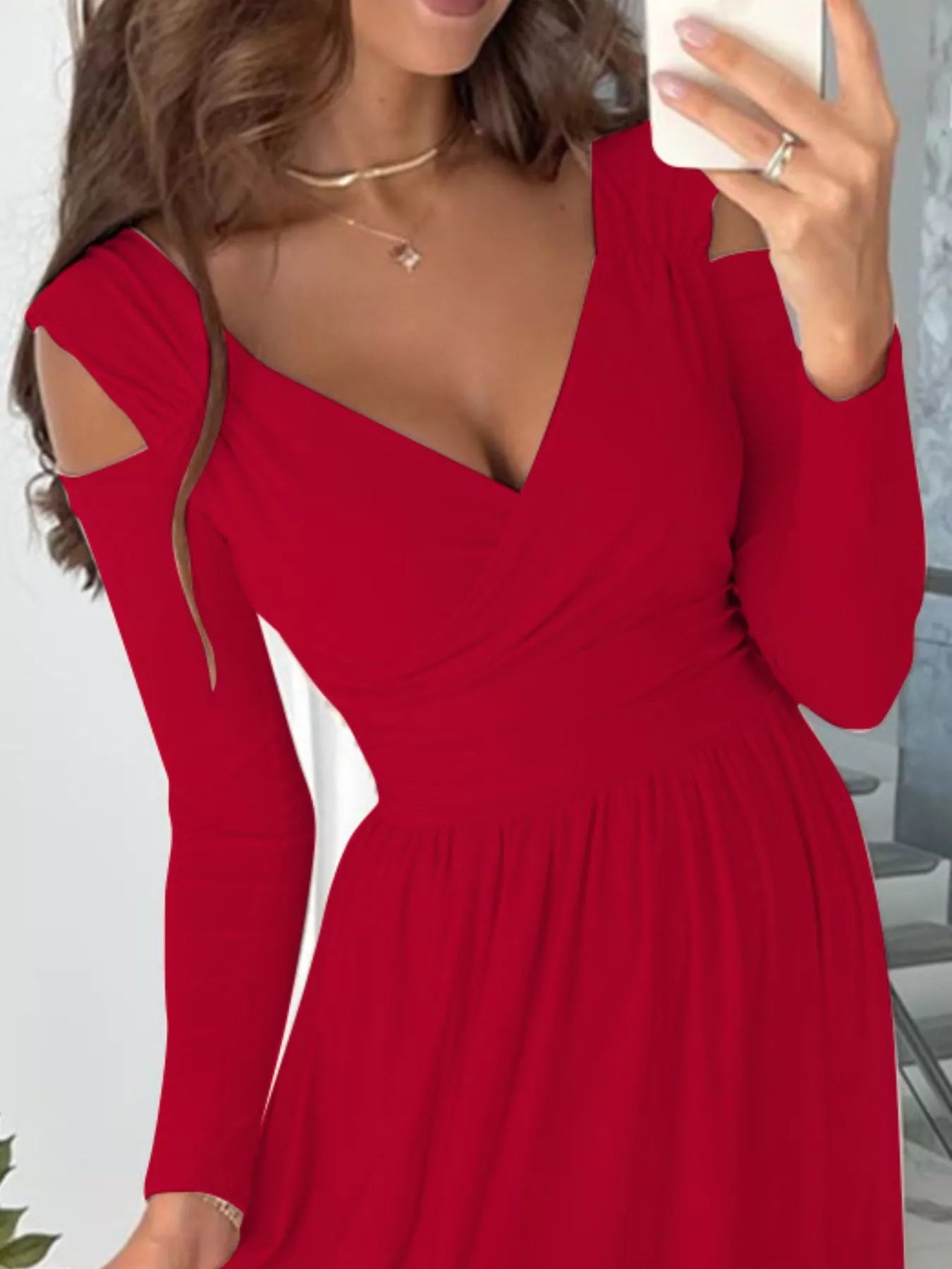 Sarah Express Women's Slit Surplice Cold Shoulder Maxi Dress