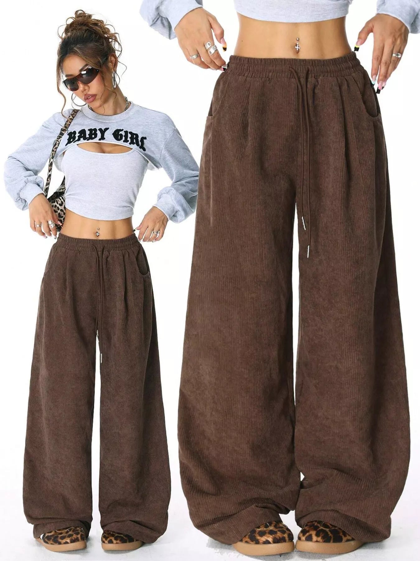 Sarah Express Women's Casual Corduroy Wide Leg Pants