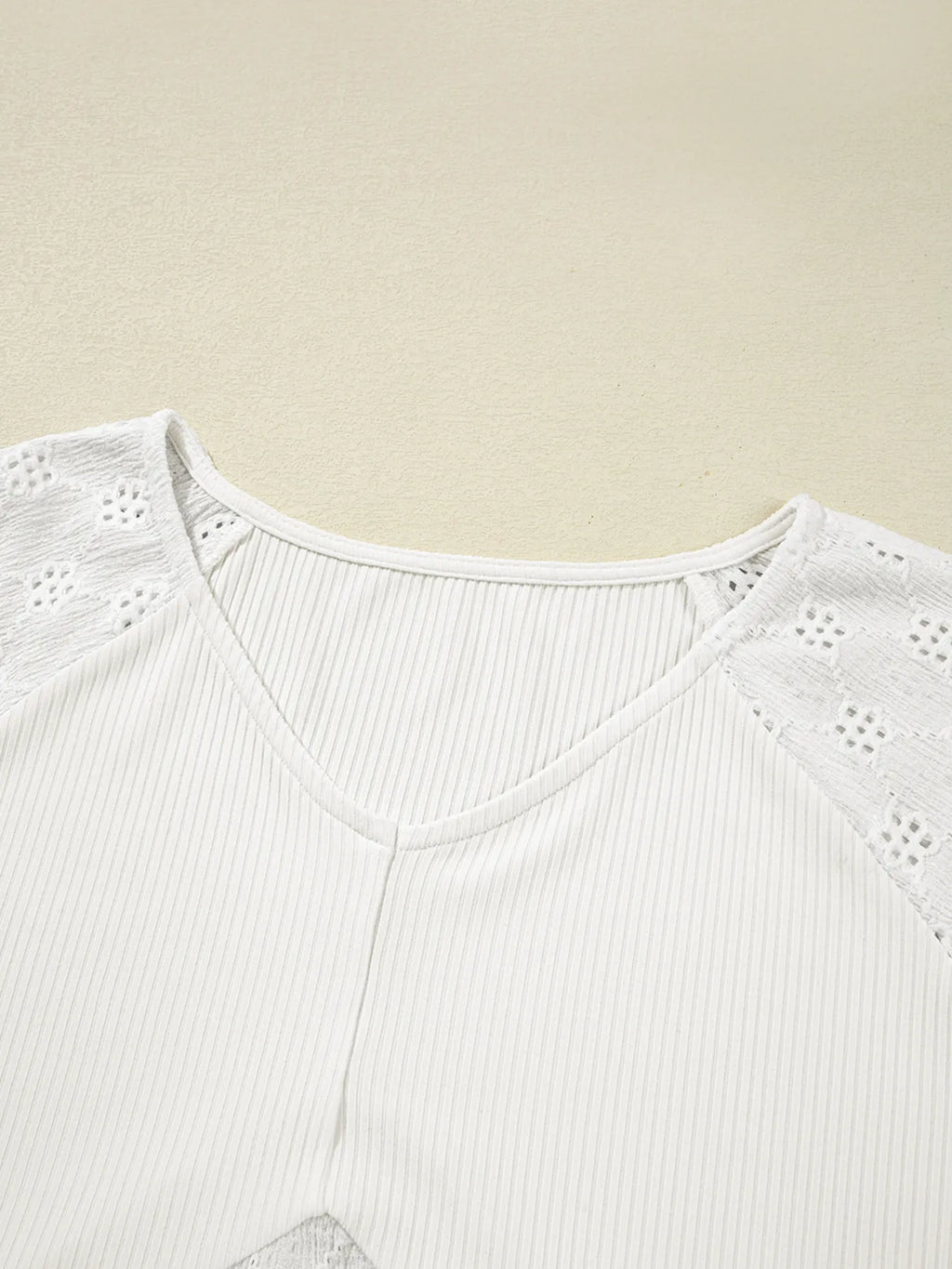 Sarah Express Women's Eyelet Embroidered Loose V Neck Long Sleeve Top