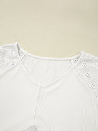 Sarah Express Women's Eyelet Embroidered Loose V Neck Long Sleeve Top