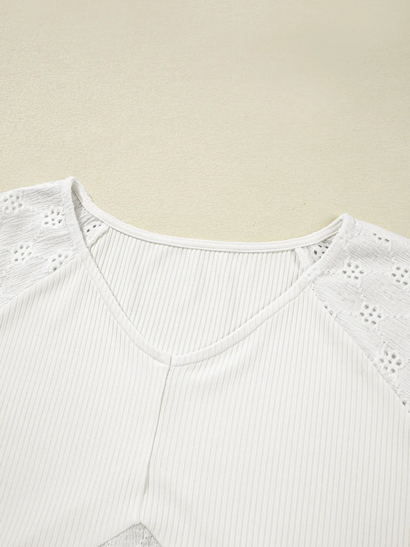 Sarah Express Women's Eyelet Embroidered Loose V Neck Long Sleeve Top