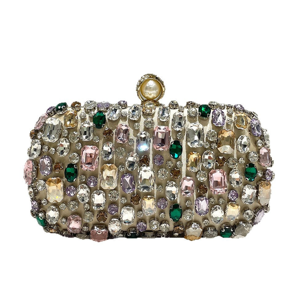 Sarah Express Womens Luxurious Gold-colored Clutch With Dazzling Rhinestone Accents
