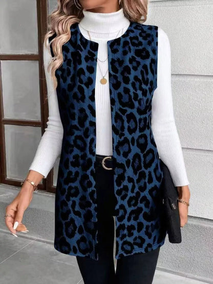Sarah Express Women's Sleeveless Leopard Print Vest Coat