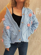 Sarah Express Women's Flower Button Up Long Sleeve Cardigan