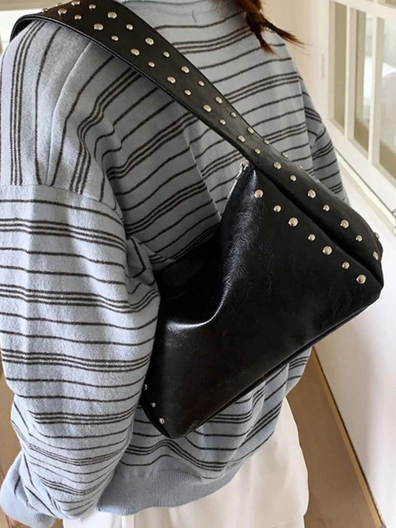 Sarah Express Women's Studded Accent Shoulder Bag - Small PU Leather Crossbody