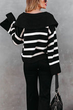 Sarah Express Women's Striped Johnny Collar Long Sleeve Sweater