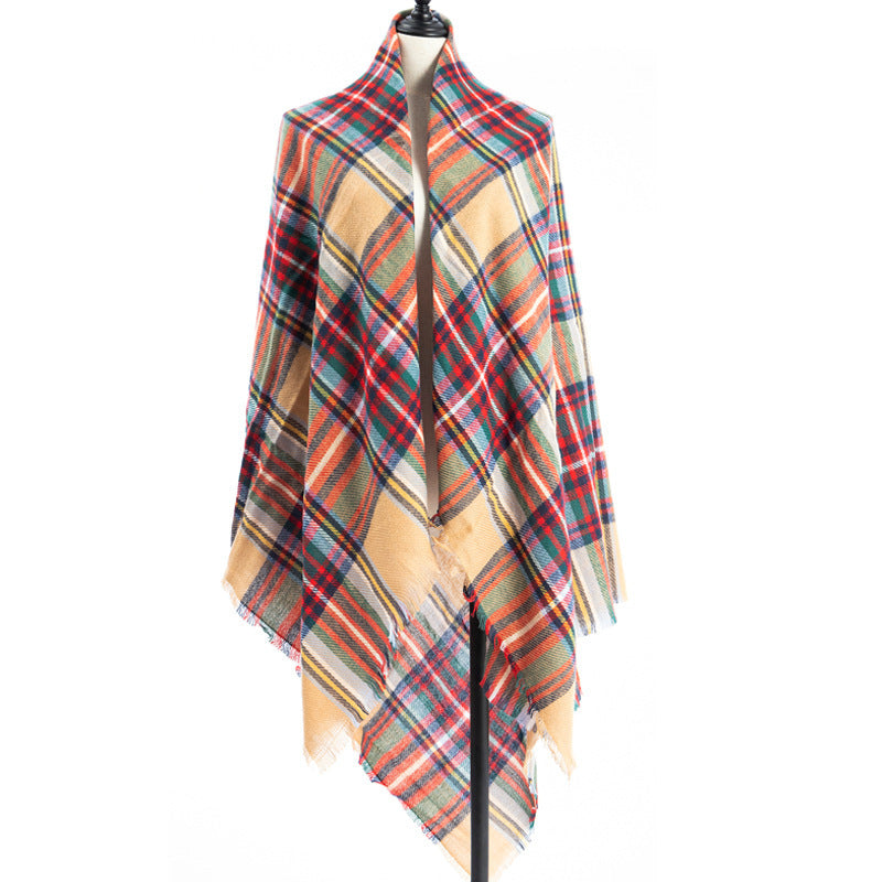 Sarah Express Women's Oversized Square Scarf Cashmere-like Double-Sided Shawl 140cm Woven Fall Winter Accessory