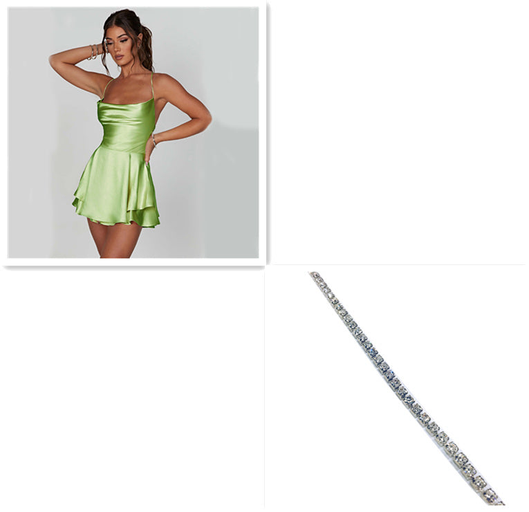 Backless Lace-Up Suspender Strap Satin A-Line Short Dress Women's Party