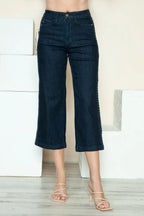 Sarah Express Women’s Plus Size High Rise Crop Wide Leg Jeans with Braid Detail
