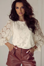 Sarah Express Women's Flower Jacquard Flounce Sleeve Blouse