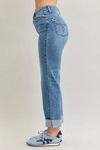 Sarah Express Women’s High Waist Criss-Cross Boyfriend Jeans with Mild Destroy