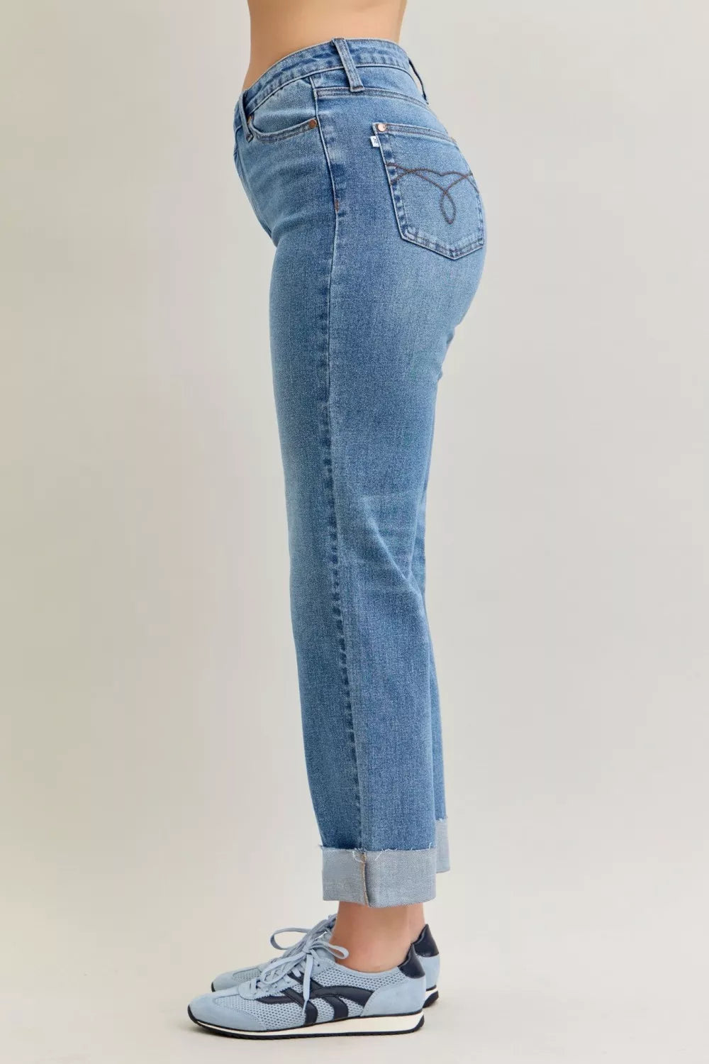Sarah Express Women’s High Waist Criss-Cross Boyfriend Jeans with Mild Destroy