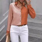 Sarah Express Women's Color Block Button Front Long Sleeve Shirt