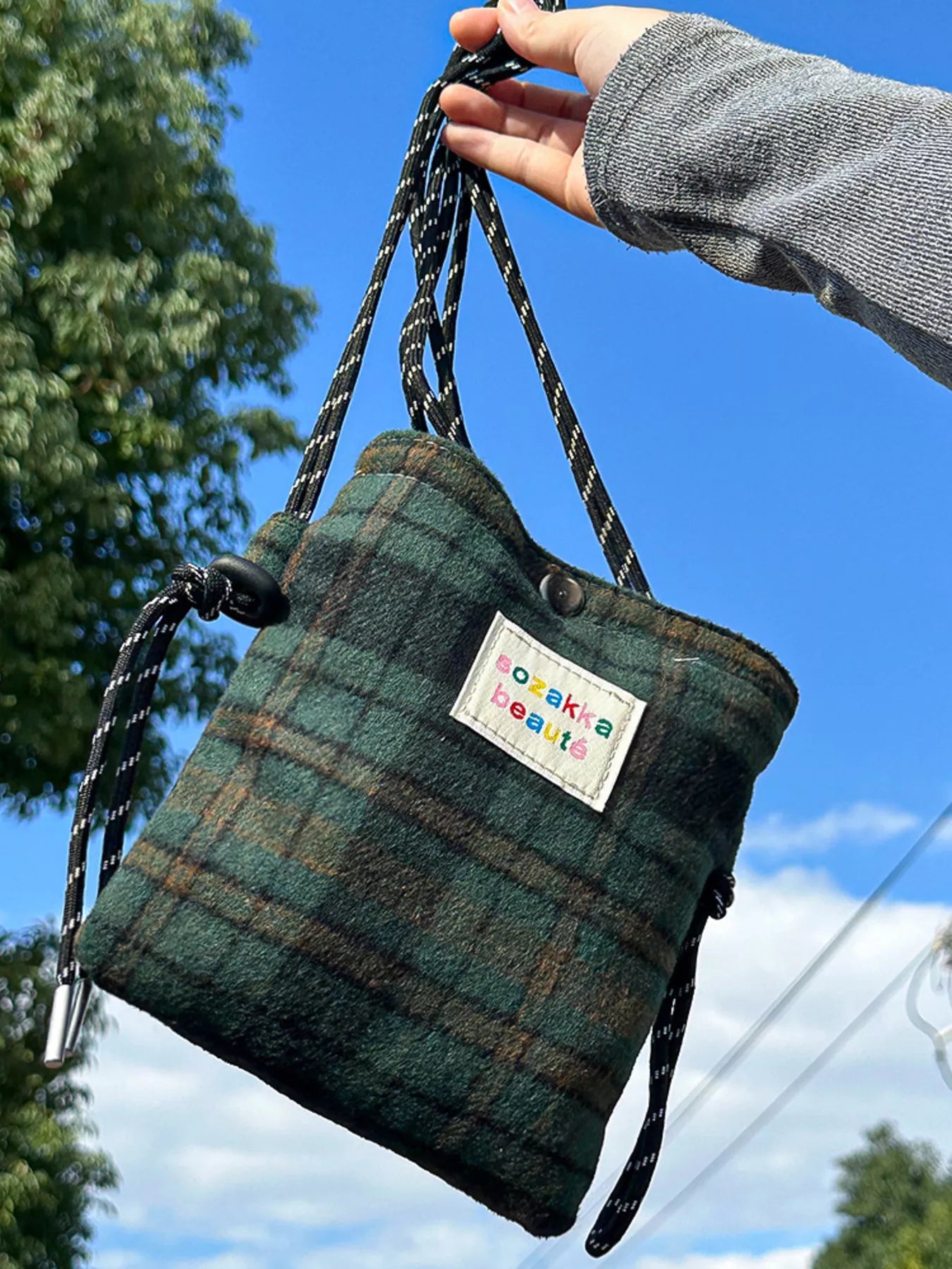 Sarah Express Women's Plaid Pattern Drawstring Crossbody Bag Moss ONESIZE