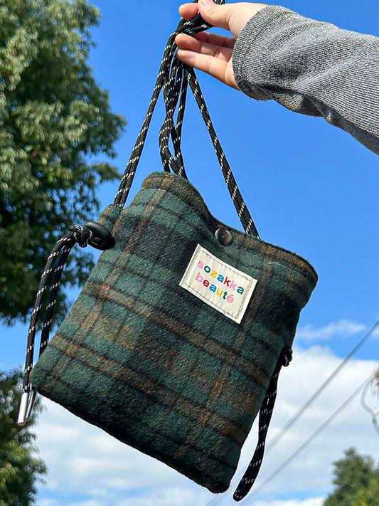 Sarah Express Women's Plaid Pattern Drawstring Crossbody Bag Moss ONESIZE