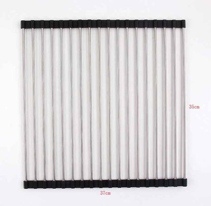 Sarah Express Folding Kitchen Sink Rack - Stainless Steel Dish Drainer Organizer Black 18 S