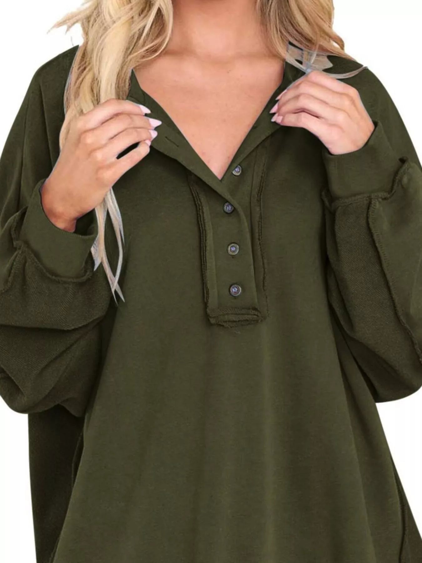 Sarah Express Women's Half Snap Long Sleeve Oversized Sweatshirt