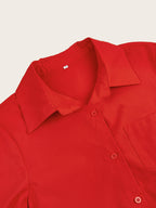 Sarah Express Women's Polo Collar Shirt Dress Long Sleeve Mid Length Cotton Blend Casual