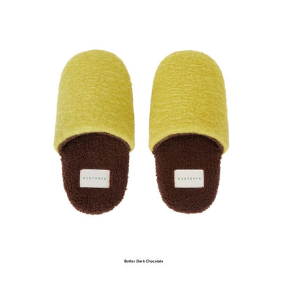 Sarah Express Woolen Color-Blocked Home Slippers - Warm Non-Slip Indoor Cotton Slippers for Women & Men Butter Dark Chocolate