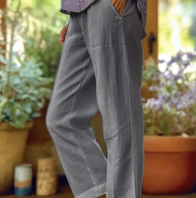 Sarah Express Women's Cotton Straight Leg Pants - Casual Mid-Waist Loose Fit Trousers