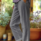 Sarah Express Women's Cotton Straight Leg Pants - Casual Mid-Waist Loose Fit Trousers