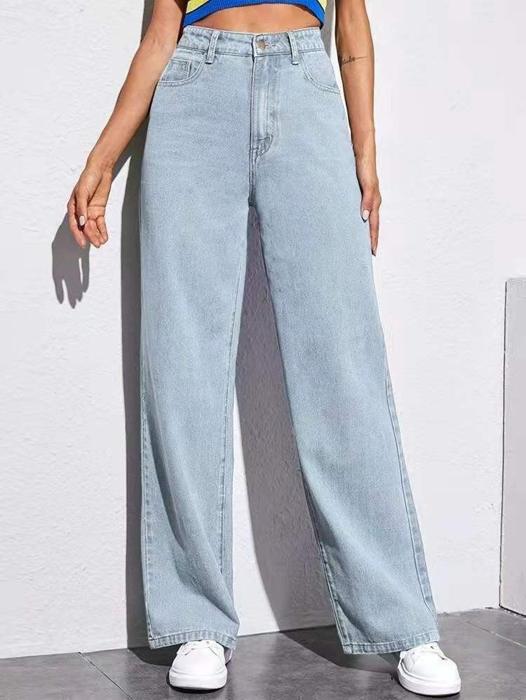 Sarah Express Women's Mid-Waist Straight Leg Jeans - Washed Cotton Denim S-5XL Available in 9 Colors