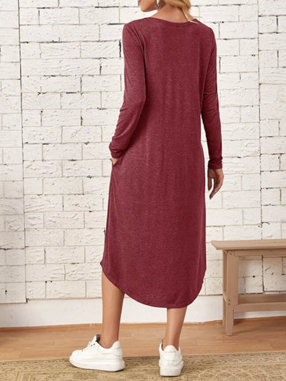 Sarah Express Women's Casual Long Sleeve Pocket Midi Dress