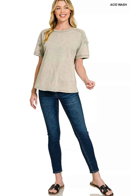 Sarah Express Women's Acid Washed Round Neck T-Shirt
