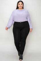 Sarah Express Women’s Plus Size Ribbed Long Sleeve T-Shirt with Exposed Seam
