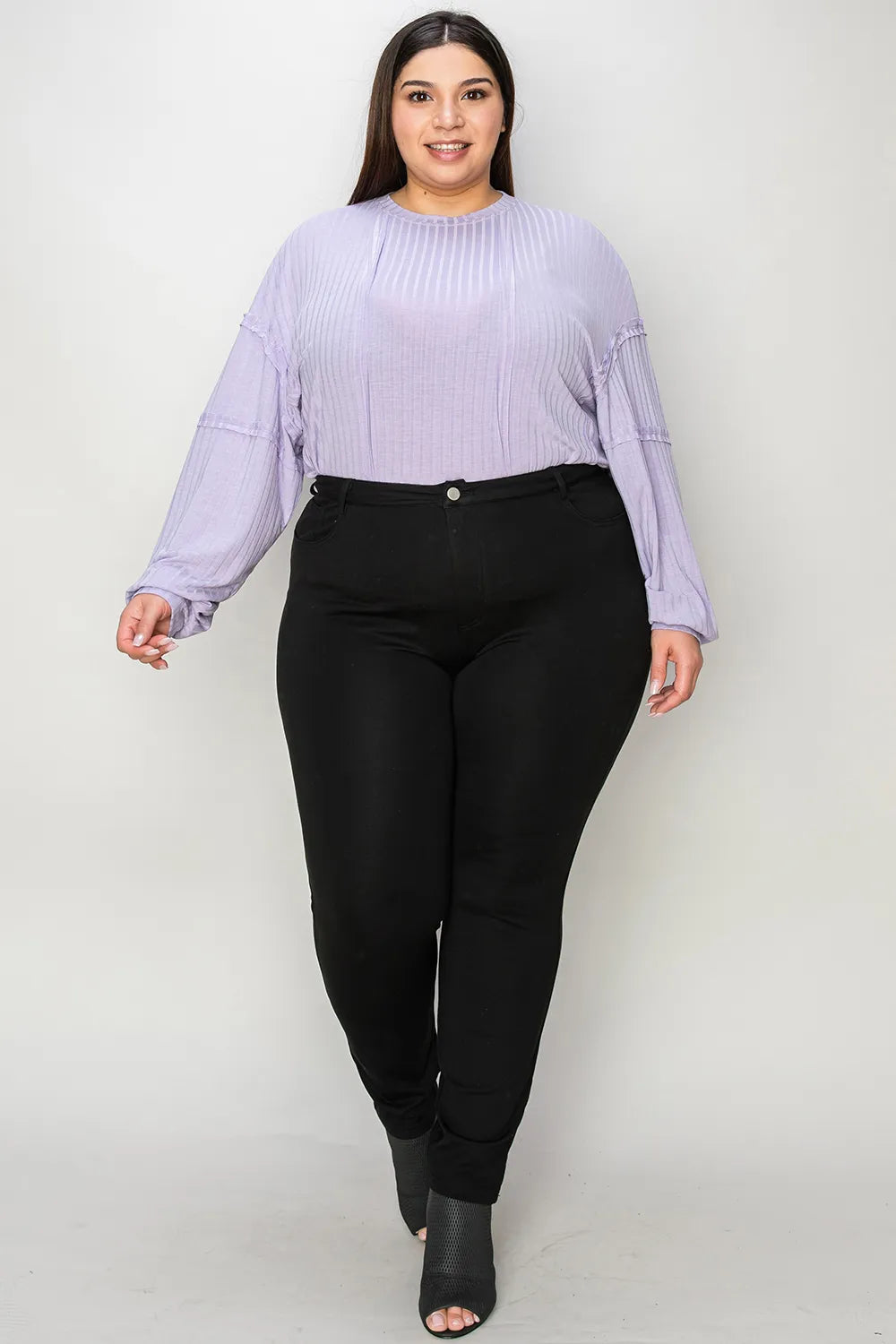 Sarah Express Women’s Plus Size Ribbed Long Sleeve T-Shirt with Exposed Seam
